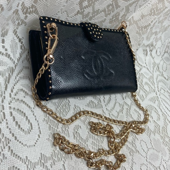 Vintage Chanel Black Leather Long Wallet-Crossbody - Picture 2 of 13